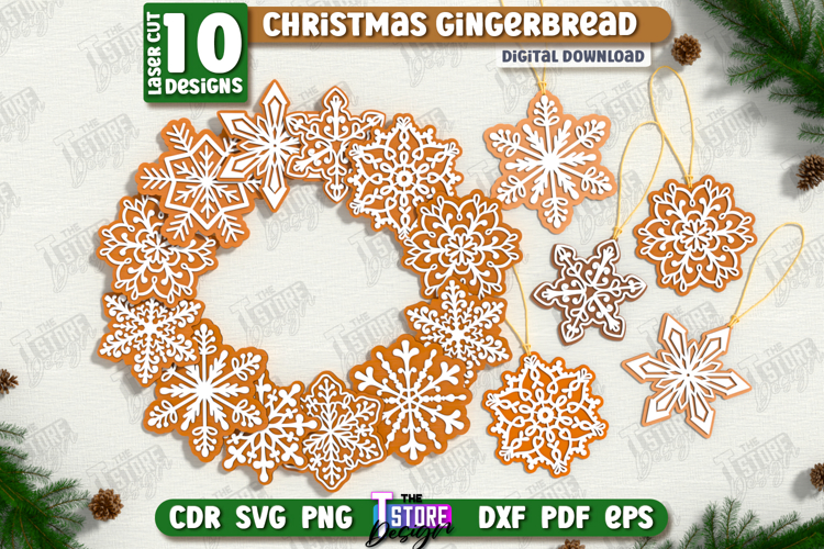 Christmas Gingerbread Snowflake Laser Cut Bundle, Ornament