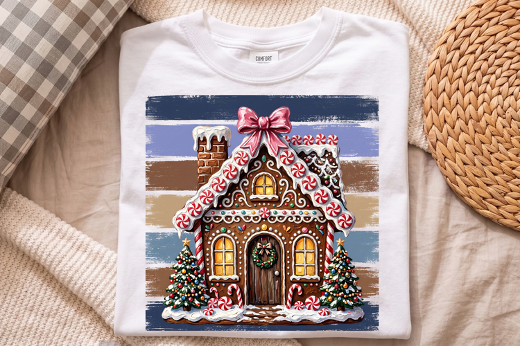 Christmas Gingerbread House Png, Pink Bow Candy Cottage