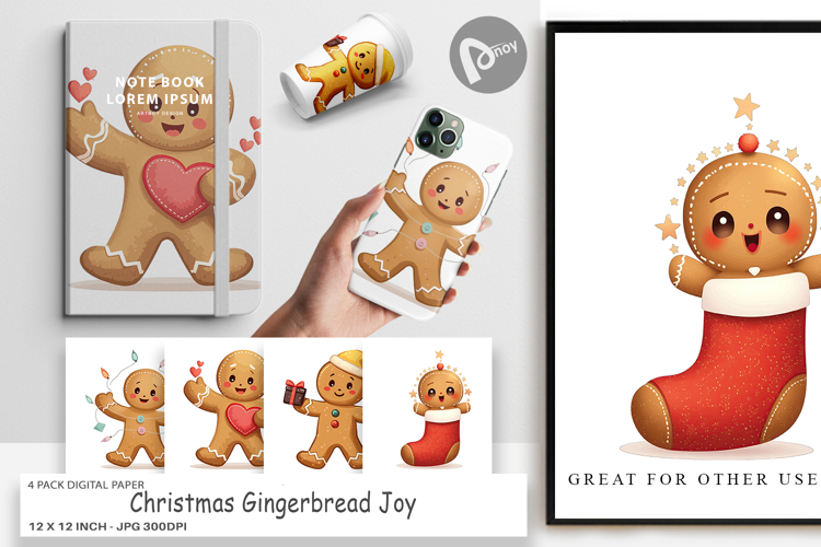 Digital Paper Gingerbread Christmas Joy
