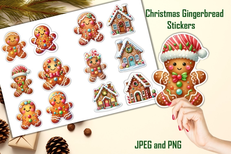 10 Christmas Gingerbread Stickers JPEG and PNGs