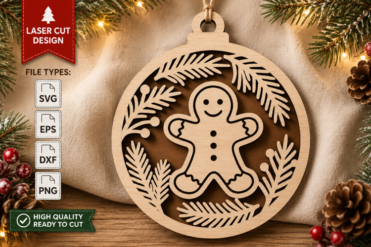 Christmas Gingerbread Man Ornament SVG Laser Cut