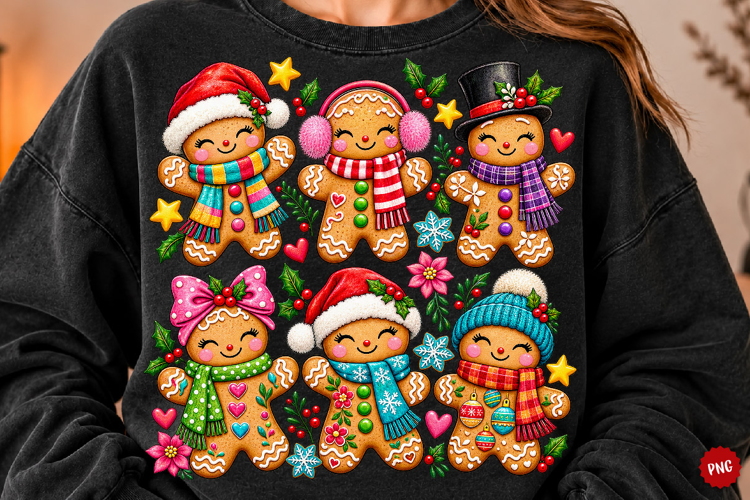 Christmas Gingerbread Men PNG, Colorful Holiday Sublimation
