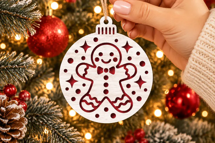 Christmas Gingerbread Ornament SVG, Laser Cut Cookie