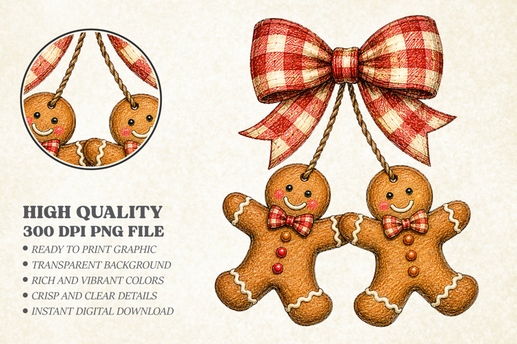 Christmas Gingerbread PNG, Preppy Holiday Cookie Couple