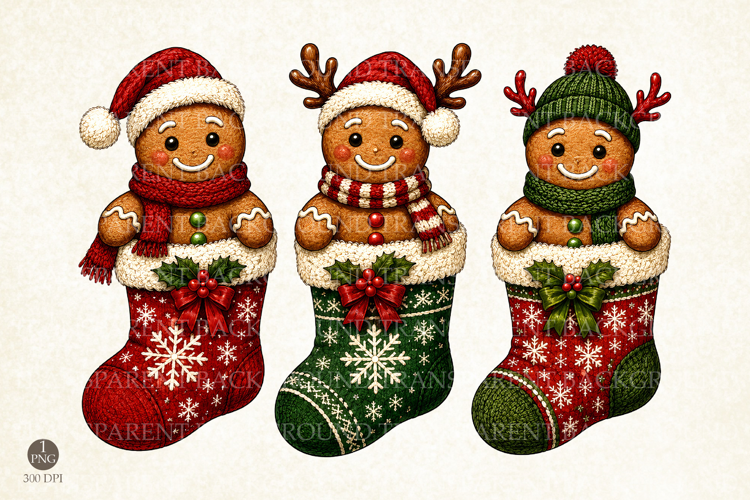 Christmas Gingerbread Stockings PNG, Gingerbread Sublimation
