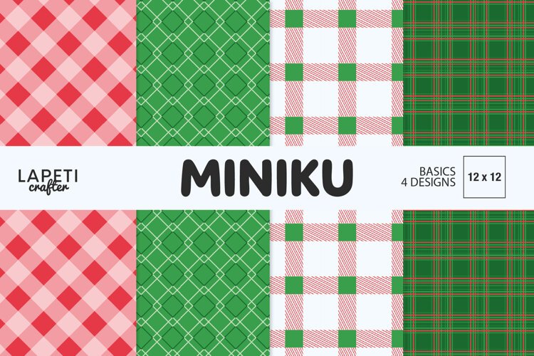 Christmas gingham digital papers in festive red green pink and white