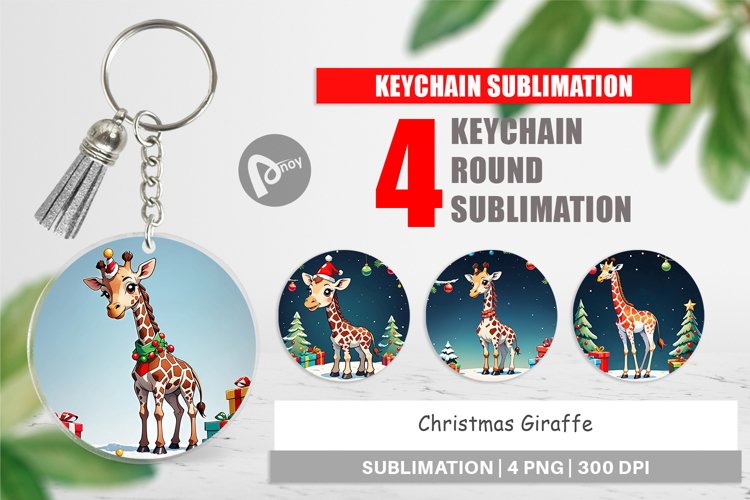 Keychain Cartoon Christmas Giraffe