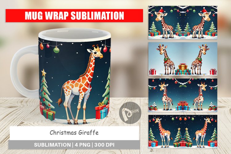 Mug Wrap Design Cartoon Christmas Giraffe