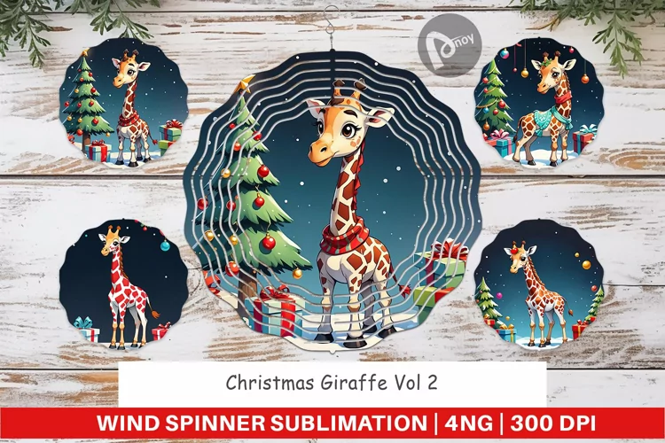 Wind Spinner Cartoon Christmas Giraffe