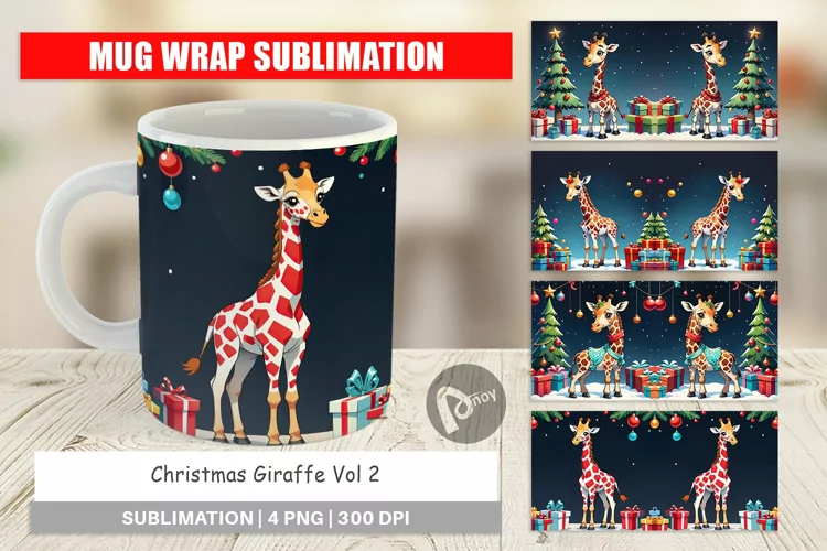 Mug Wrap Design Cartoon Christmas Giraffe