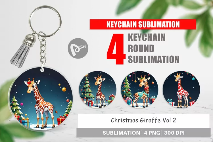Keychain Cartoon Christmas Giraffe