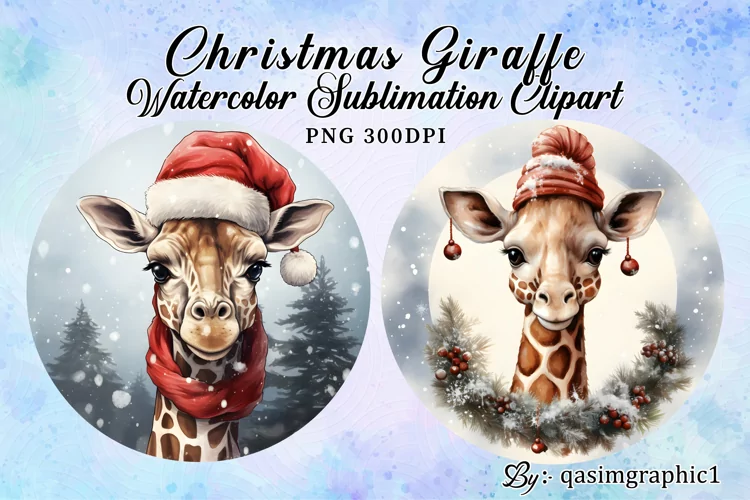 Cute Giraffe Clipart, Christmas Giraffe Watercolor clipart