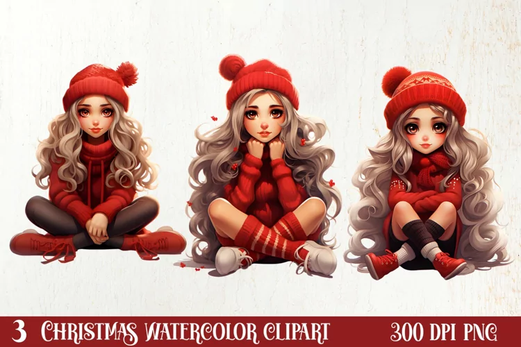 Cute Christmas Little Girl Sublimation Clipart