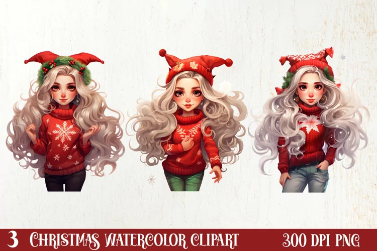 Cute Christmas Little Girl Sublimation Clipart