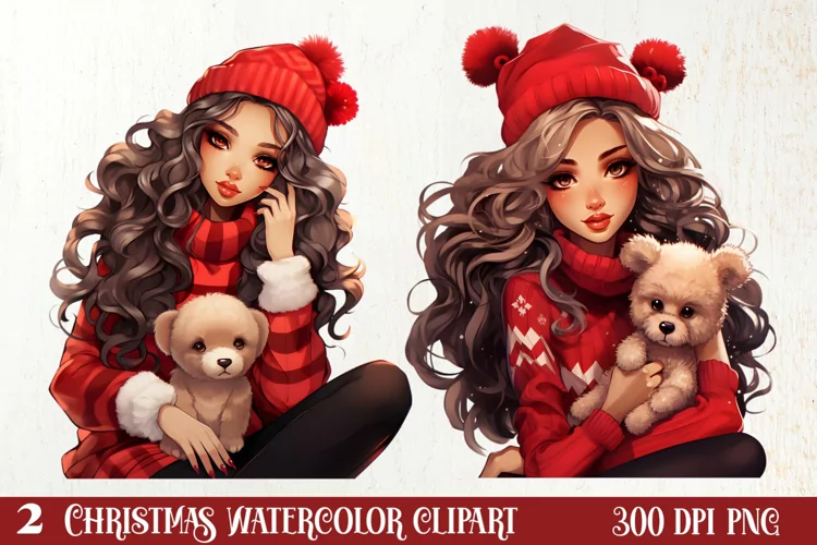 Cute Christmas Little Girl Sublimation Clipart