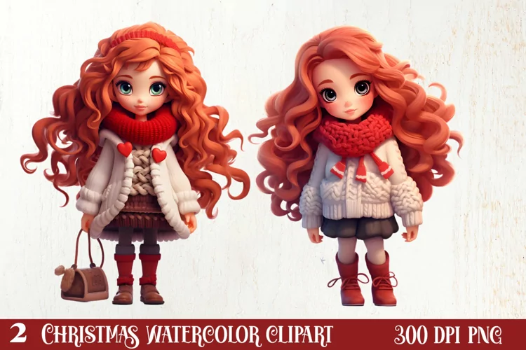 Cute Christmas Little Girl Sublimation Clipart