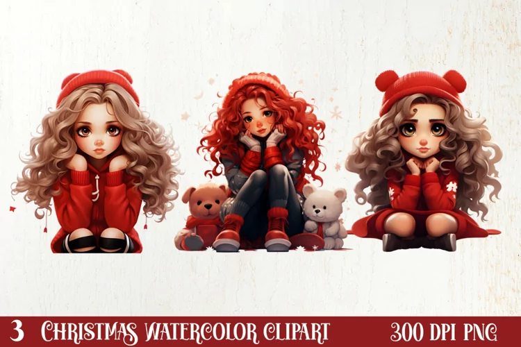 Cute Christmas Little Girl Sublimation Clipart