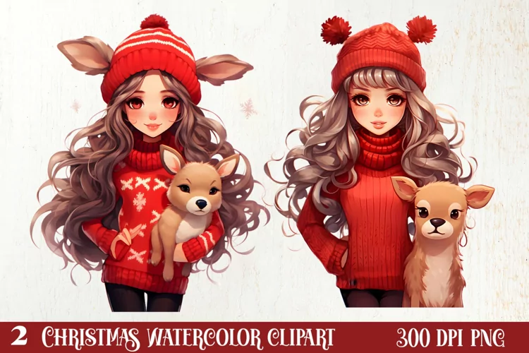 Cute Christmas Little Girl Sublimation Clipart