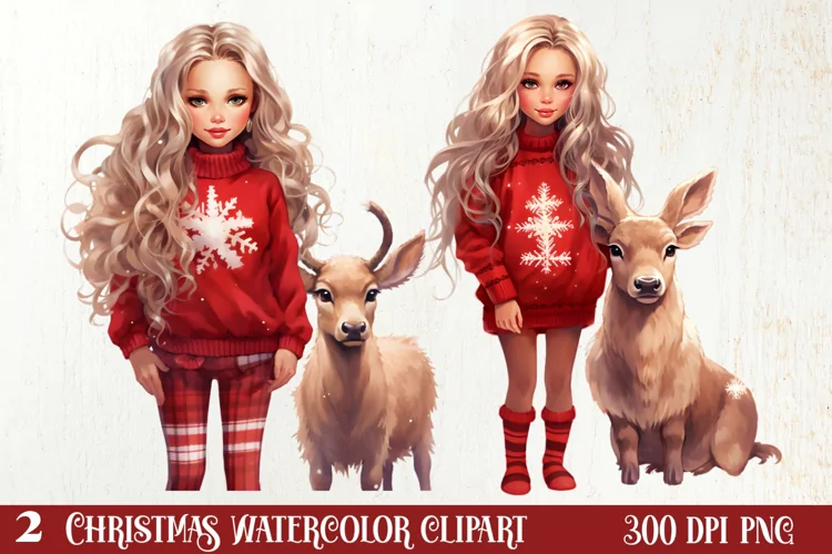 Cute Christmas Little Girl Sublimation Clipart