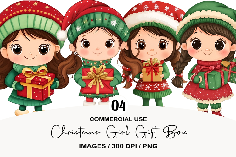Christmas Girl Gift Box Clipart