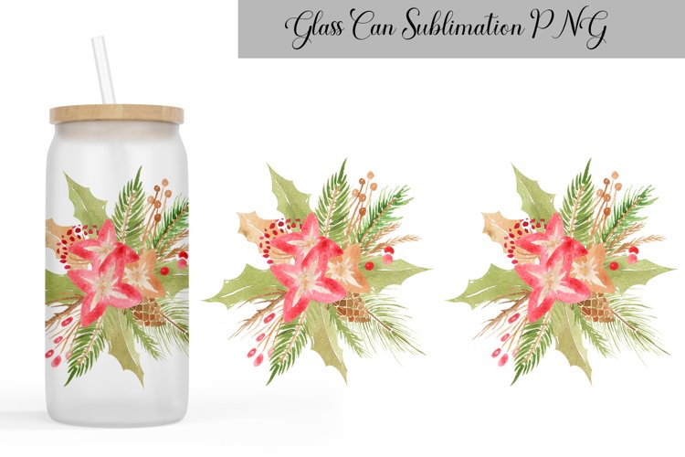Christmas Floral Can Glass Wrap | Winter Libbey Glass Can