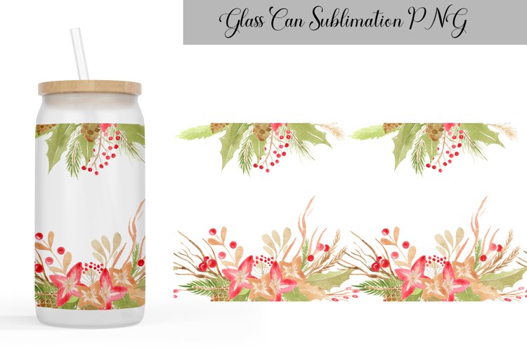 Christmas Libbey Glass Wrap | Poinsettia Glass Can