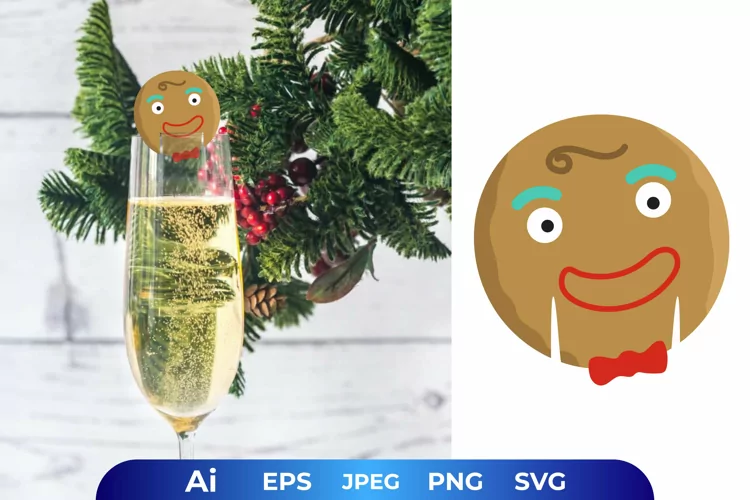 Cute Smiling Gingerbread Head Glass Decoration