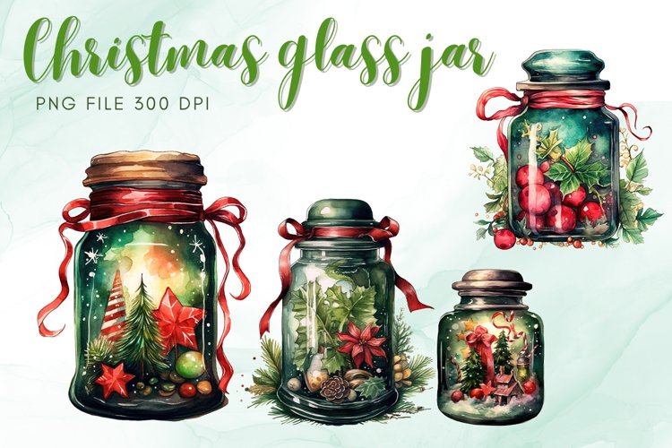 Christmas Glass Jar Watercolor Magic Xmas Decorate Clipart