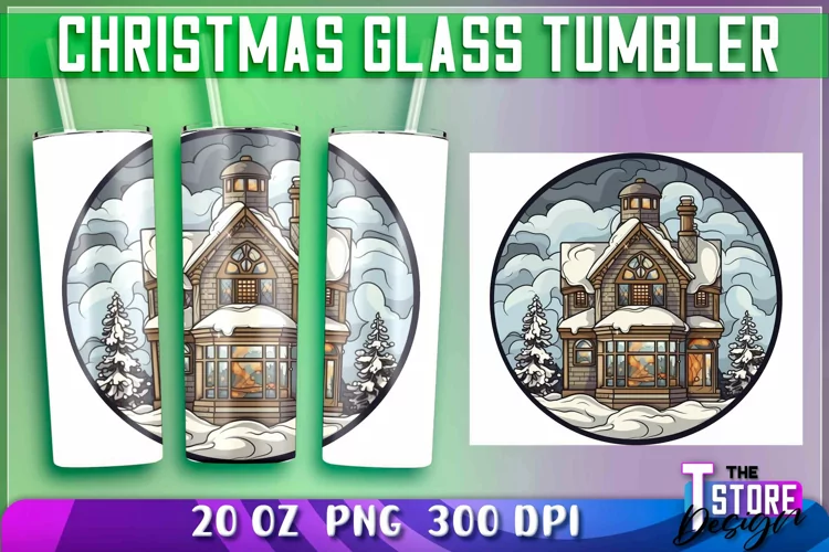 Christmas Glass Tumblers Wrap 20 oz. | Christmas PNG File