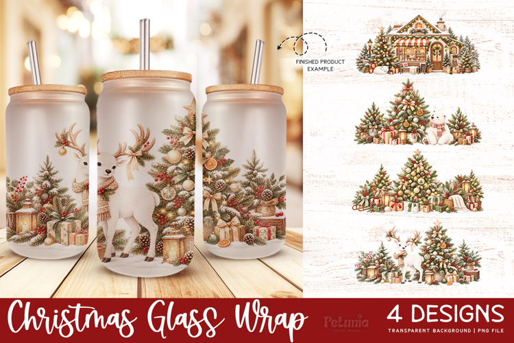 Christmas Sublimation Glass Wrap | 16oz Glass Can Wrap