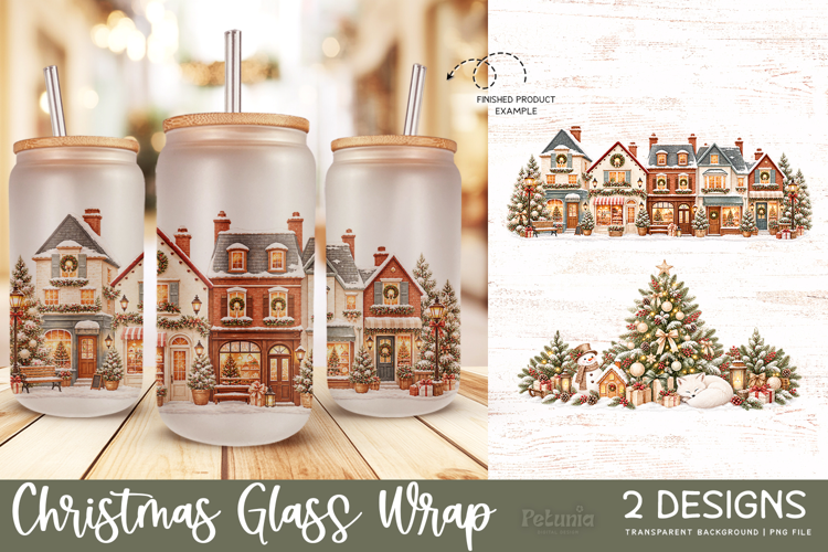 Christmas Sublimation Glass Wrap | 16oz Glass Can Wrap