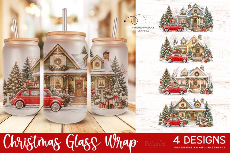Christmas Sublimation Glass Wrap | 16oz Glass Can Wrap