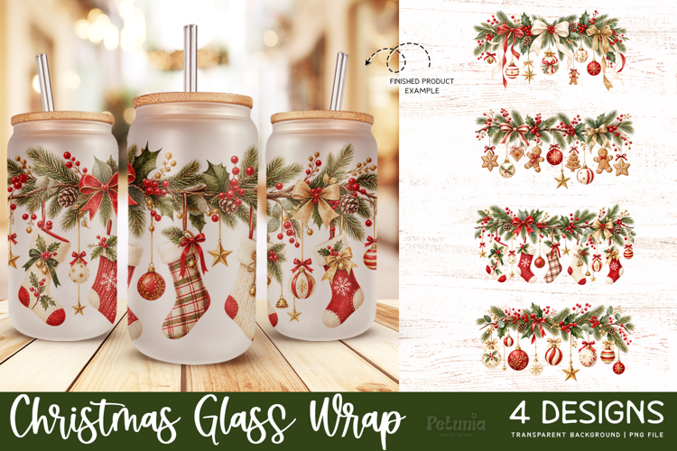 Christmas Sublimation Glass Wrap | 16oz Glass Can Wrap