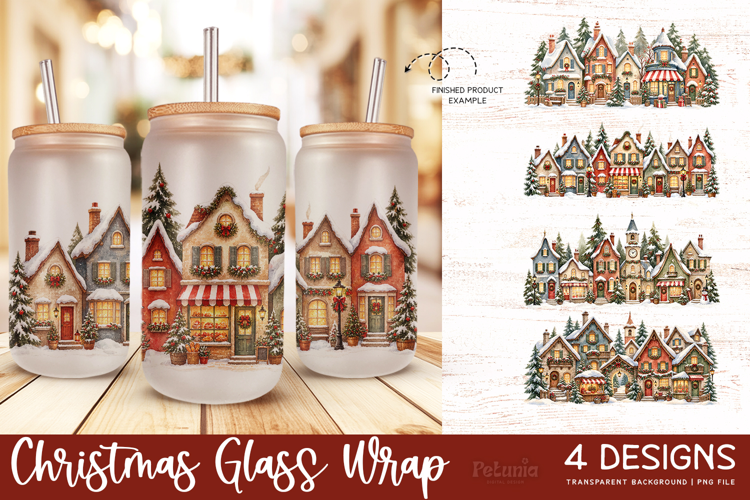 Christmas Sublimation Glass Wrap | 16oz Glass Can Wrap