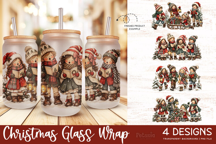 Christmas glass wrap design being used as trendy Christmas 16oz glass can wrap sublimation print