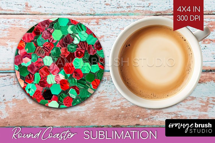 Glitter Christmas Round Coaster - Faux Seqiun Sublimation