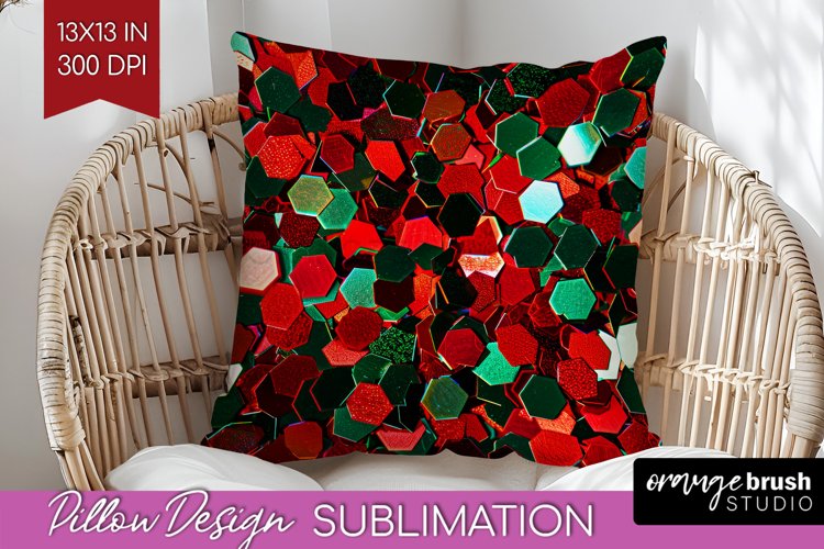 Glitter Christmas Pillow Sublimation - Faux Seqiun Pillow example image 1