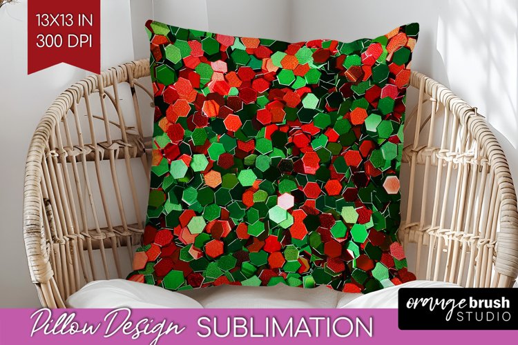 Glitter Christmas Pillow Sublimation - Faux Seqiun Pillow example image 1