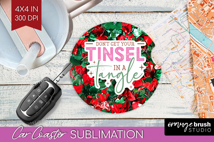 Funny Christmas Quote Car Coaster - Xmas Glitter Coaster PNG