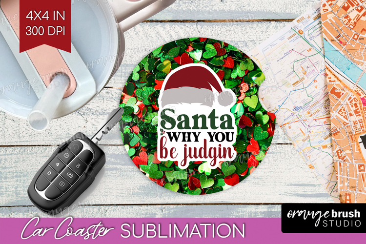 Funny Christmas Quote Car Coaster - Xmas Glitter Coaster PNG