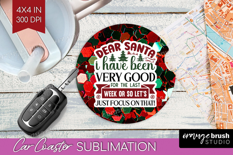 Funny Christmas Quote Car Coaster - Xmas Glitter Coaster PNG