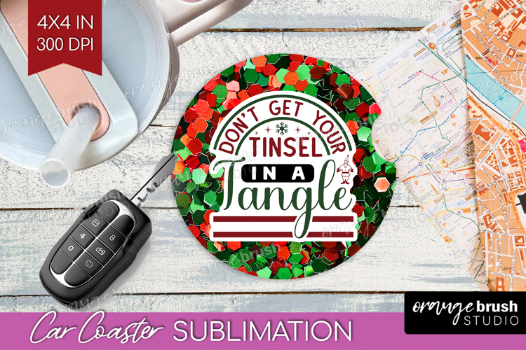 Funny Christmas Quote Car Coaster - Xmas Glitter Coaster PNG