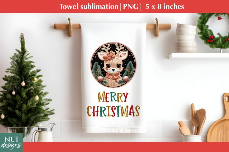 Merry Christmas Deer towel sublimation, Christmas towel example image 1