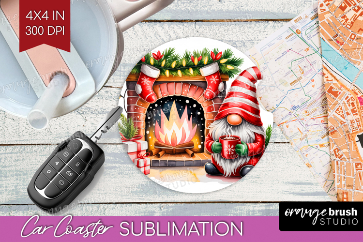 Christmas Gnome Car Coaster - Cute Gnome Coaster PNG
