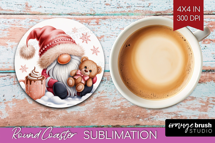 Christmas Gnome Round Coaster - Cute Gnome Coaster PNG