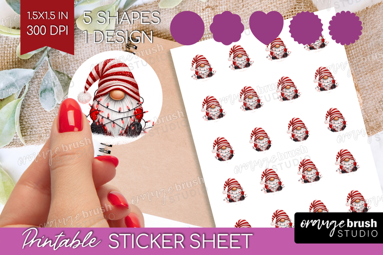 Christmas Gnome Round Sticker - Cute Gnome Printable Sticker