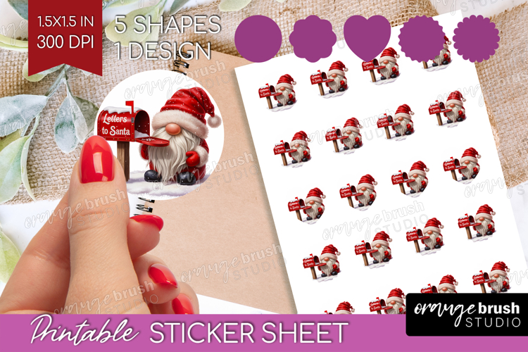Christmas Gnome Round Sticker - Cute Gnome Printable Sticker