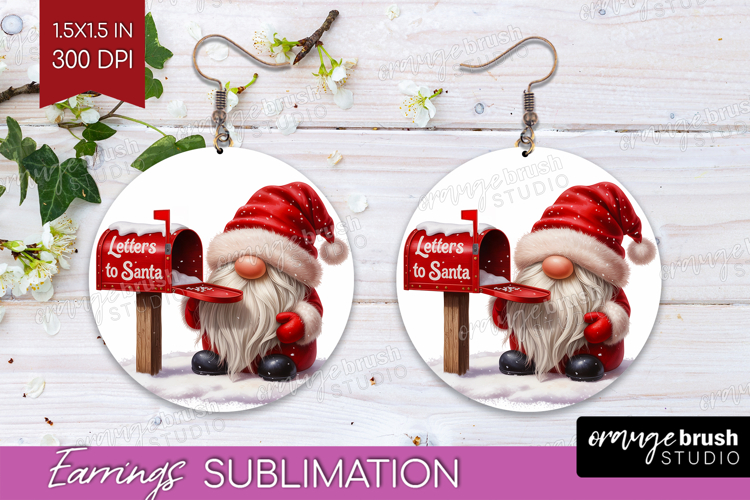 Christmas Gnome Round Earrings - Cute Gnome PNG Sublimation