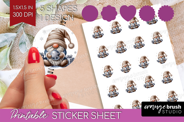 Christmas Gnome Round Sticker - Cute Gnome Printable Sticker