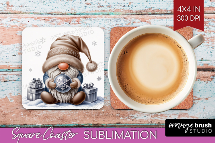 Christmas Gnome Square Coaster - Cute Gnome Coaster PNG